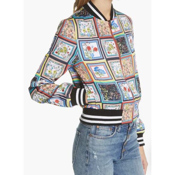 Alice + Olivia Lonnie Reversible Bomber Jacket in Tile Freesia Print Medium - Picture 3 of 10